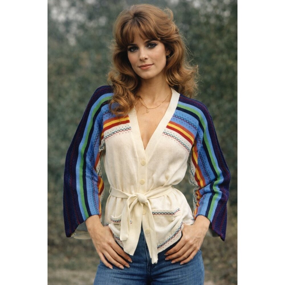 VTG Helen Sue 1970s Bell Sleeve, Belted Hippie Era Cardigan Acrylic NEW w tags L